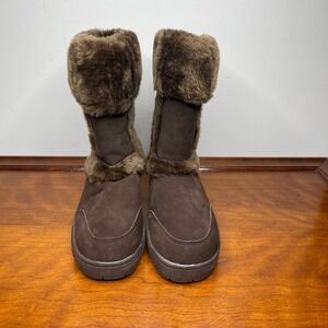 Style & Co Womens Brown Faux Suede Fur Trim Mid Calf Winter‎ Boots Size 7M